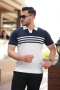 Erkek çizgi Desenli Yakalı Kısa Kollu T-shirt resmi